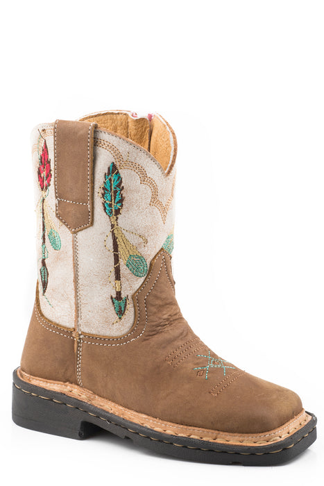 Girls Roper Soft Tan Square Toe Toddler Boot w/ Embroidered Arrows