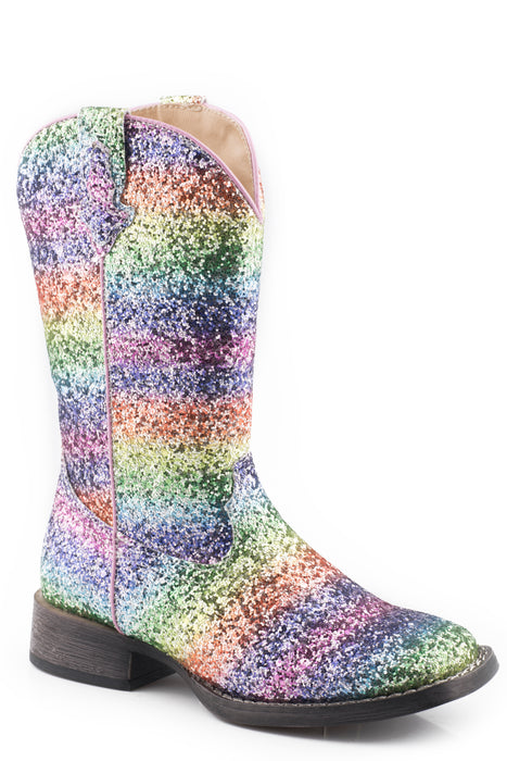 Girls Roper Rainbow Glitter Square Toe Boot
