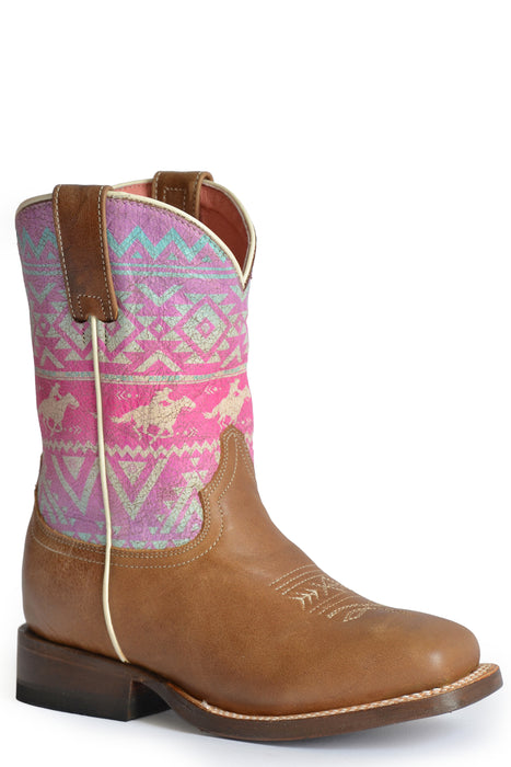 Girls Roper Waxy Tan Western Square Toe Boot