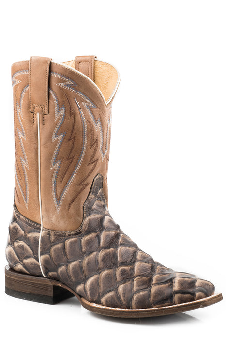 Men's Roper Brown & Tan Embossed Pirarucu Square Toe Boot