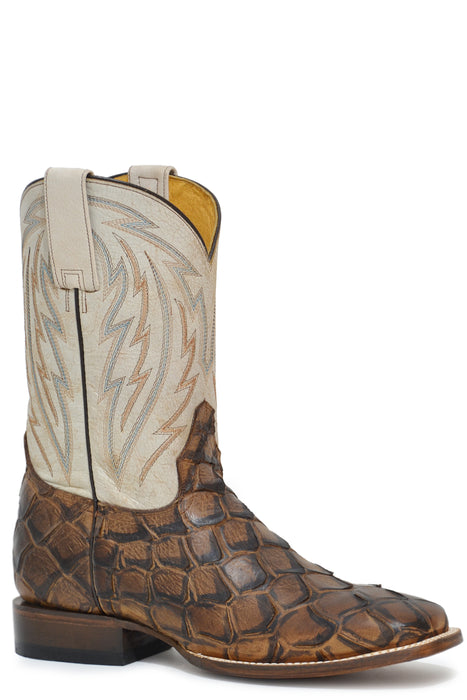 Men's Roper Faux Pirarucu Square Toe Boot w/ Vintage White Shaft