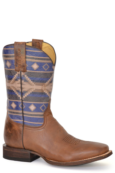 Women's Roper Waxy Tan Square Toe Boot w/ Purple Native Design