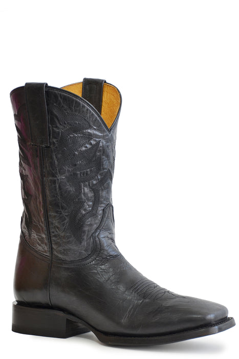 Men's Roper Marbled Black Square Toe Boot w/ Basic Embroidery On Shaft