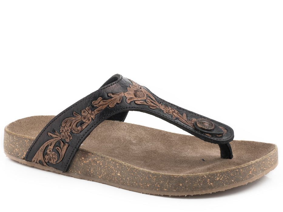 Roper Black & Brown Tooled Sandal