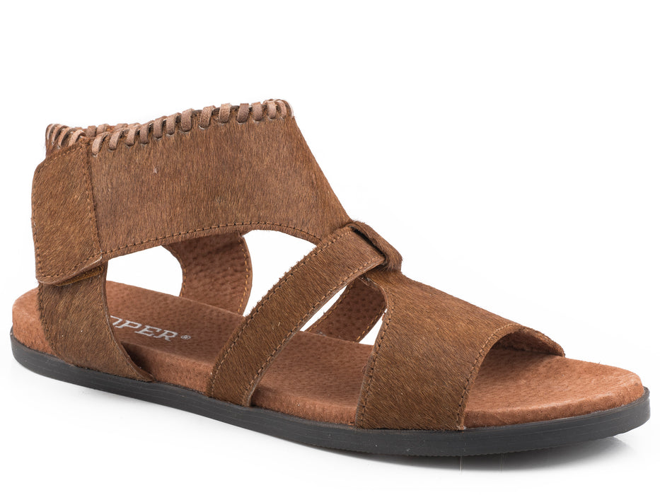 Roper Tan Hair-On Hide Sandal w/ Velcro Strap