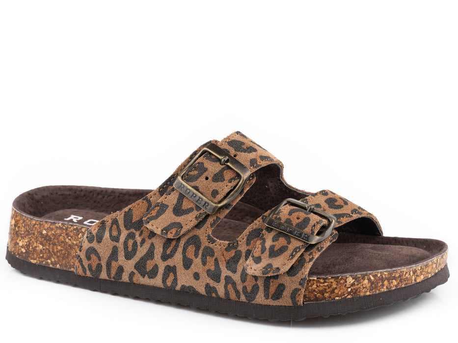 Roper Tan Leopard Suede Two Strap Sandal