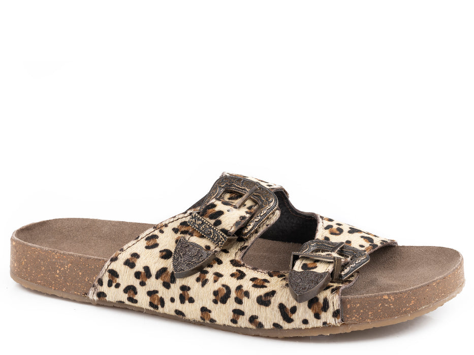 Roper Leopard Print Hair-On Hide Two Buckle Sandal