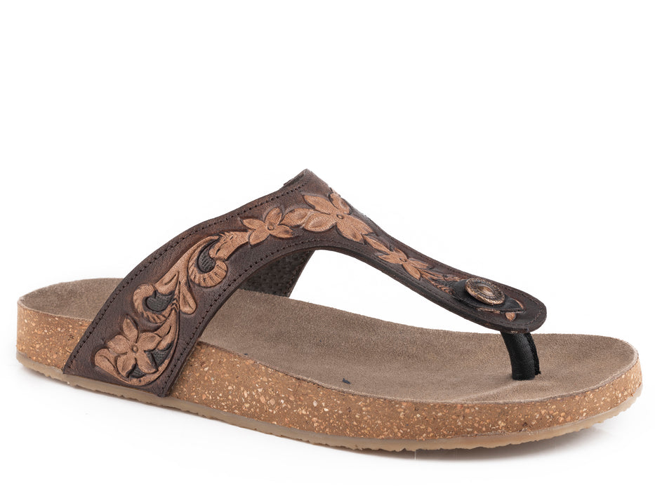 Roper Brown & Tan Hand Tooled Sandal