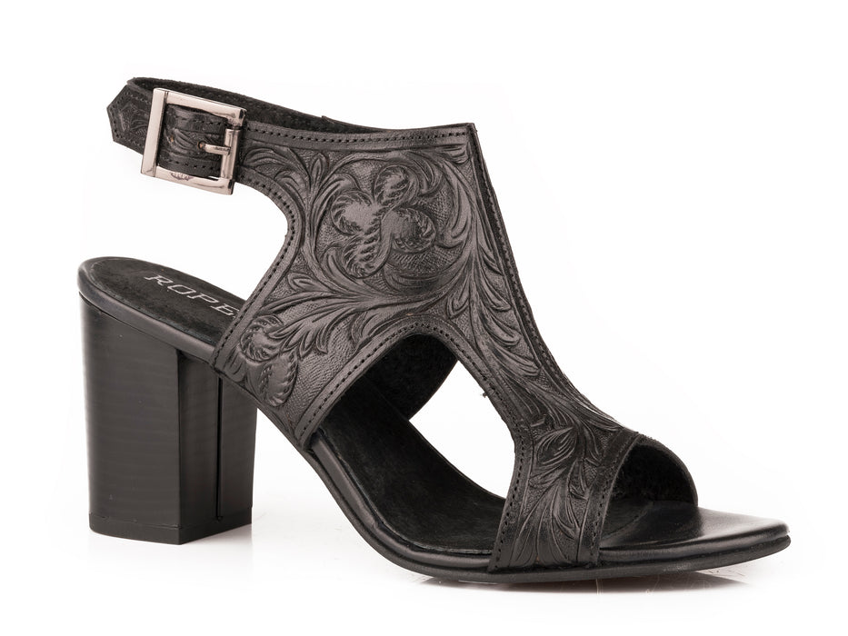 Roper Black Floral Tooled Leather Heel