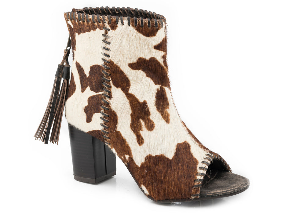 Roper Hair-On Hide Brown Open Toe Zip Heel