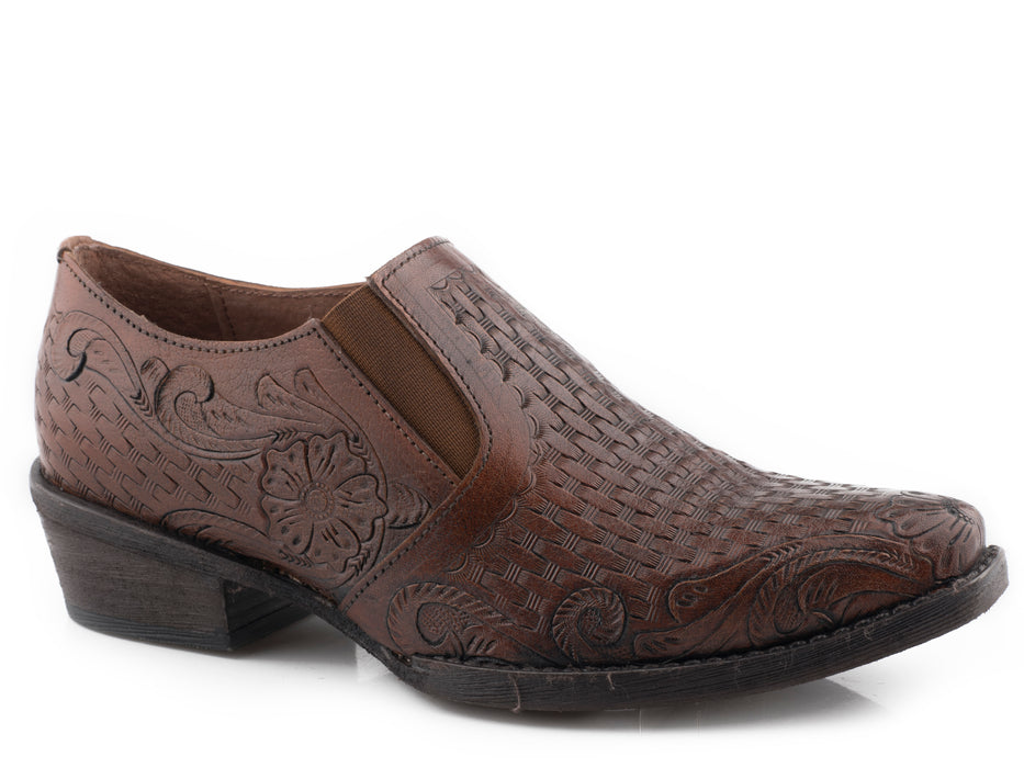 Roper Brown Tooled Low Ankle Shoe