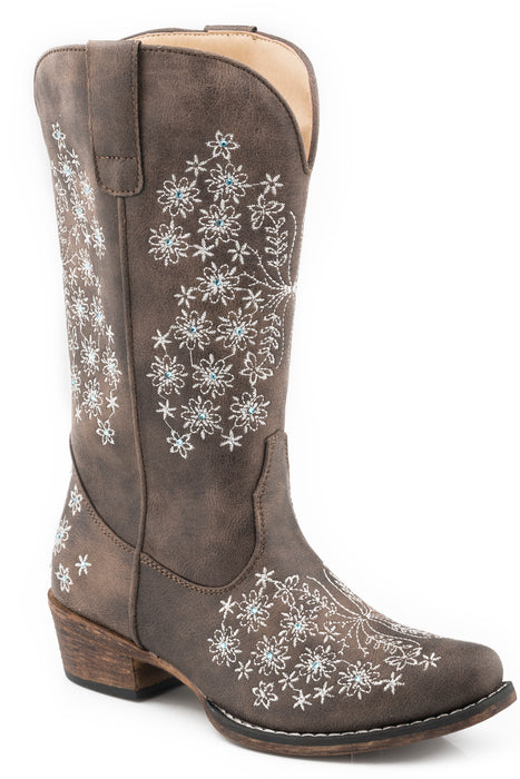 Women's Roper Vintage Brown Snip Toe Boot w/ All Over Floral Embroidery