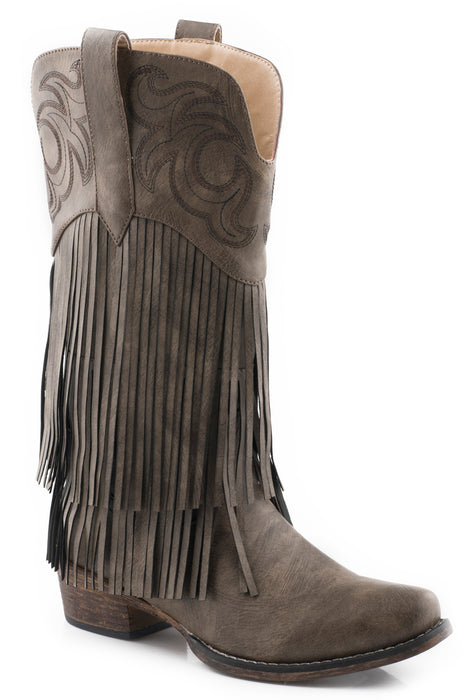 Women's Roper Smooth Faux Leather Snip Toe Boot w/ Fringe