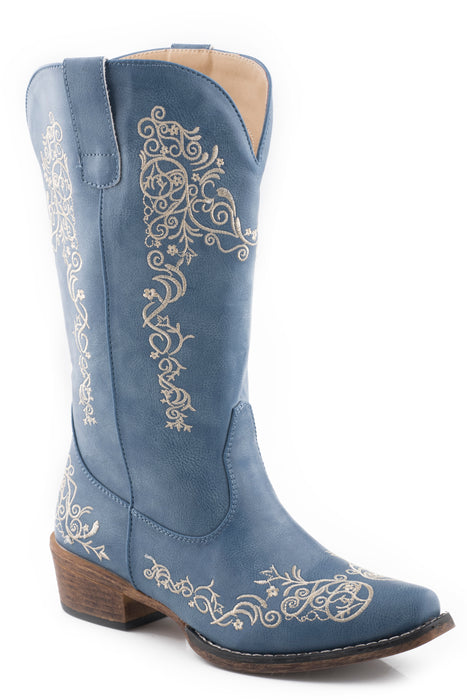 Women's Roper Vintage Blue Snip Toe Boot w/ All Over Embroidery