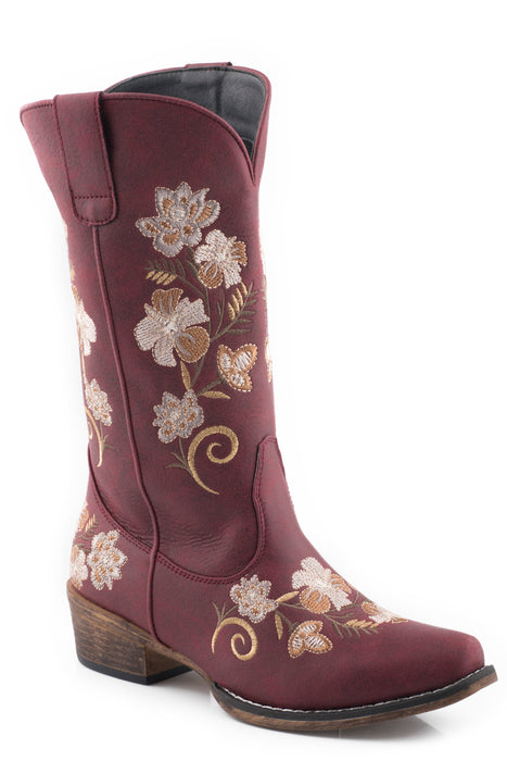 Women's Roper Vintage Wine Snip Toe Boot w/ All Over Floral Embroidery