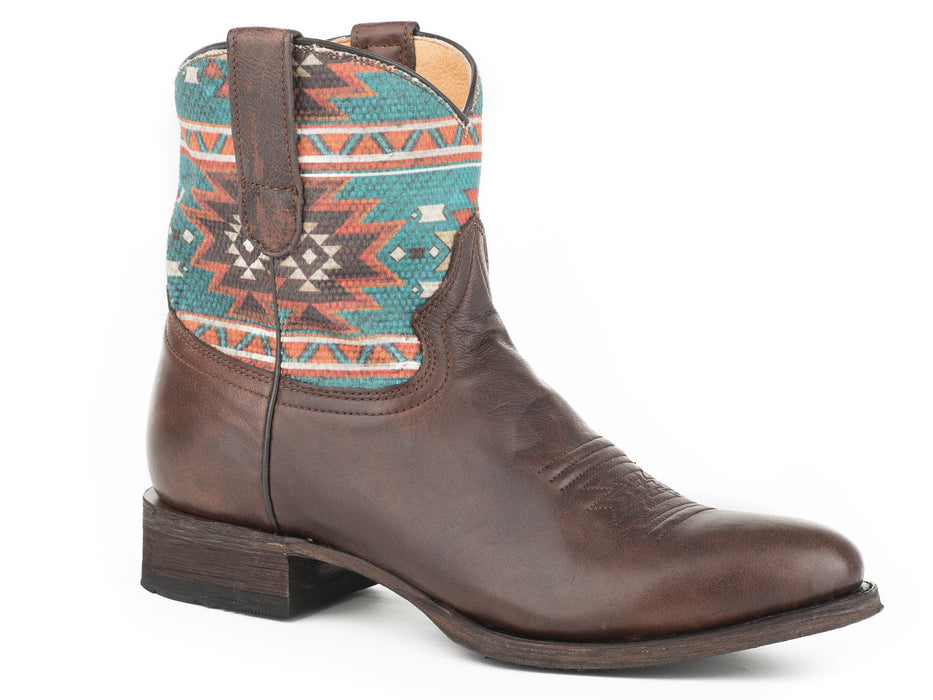 Women's Roper Dark Brown Round Toe Bootie w/ Aztec Design