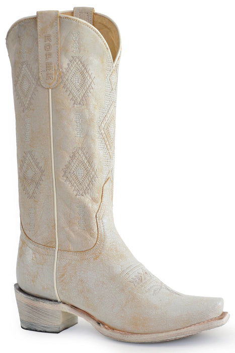 Women's Roper Vintage White Snip Toe Boot w/ Aztec Embroidery