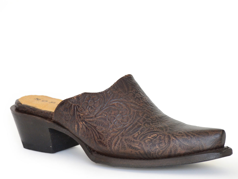 Roper Brown Floral Embossed Snip Toe Mule