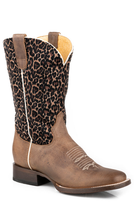 Women's Roper Burnished Brown w/ Cheetah Print Western Square Toe Boot