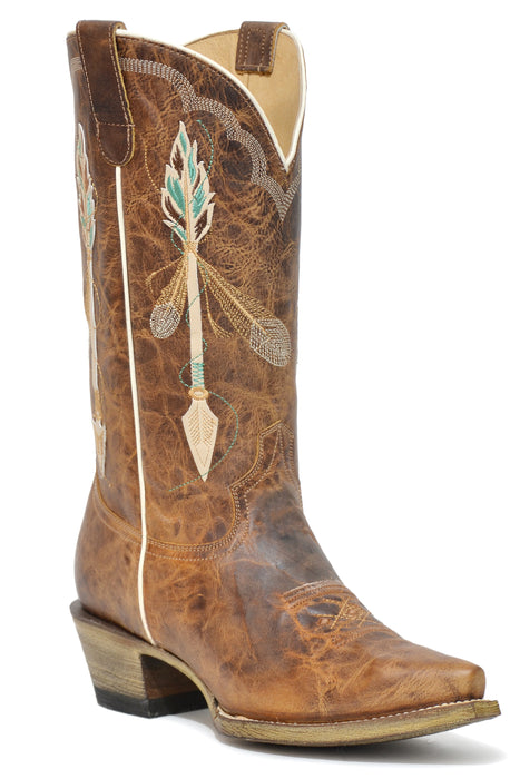 Women's Roper Brown Wide Calf Snip Toe Boot w/ Arrow Embroidery