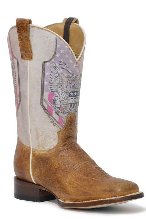 Women's Roper Concealed Carry Waxy Tan Square Toe Boot w/ 2nd Amendment On Shaft