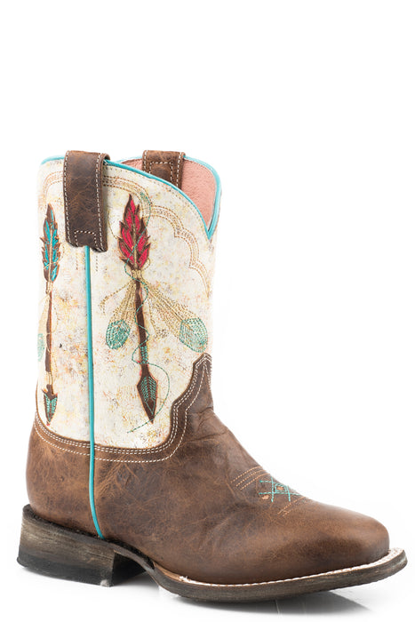 Girls Roper Vintage Tan Square Toe Boot w/ Arrow Embroidery