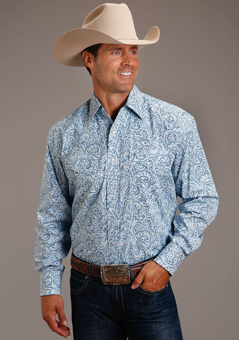 Stetson Blue Tooling Paisley Long Sleeve Shirt