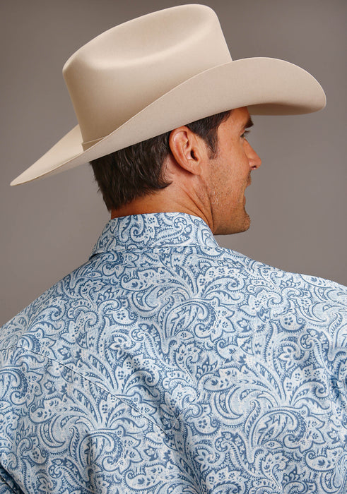 Stetson Blue Tooling Paisley Long Sleeve Shirt