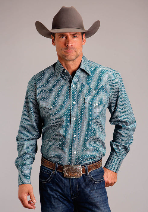 Men's Stetson Hex Key Print Western Long Sleeve Shirt