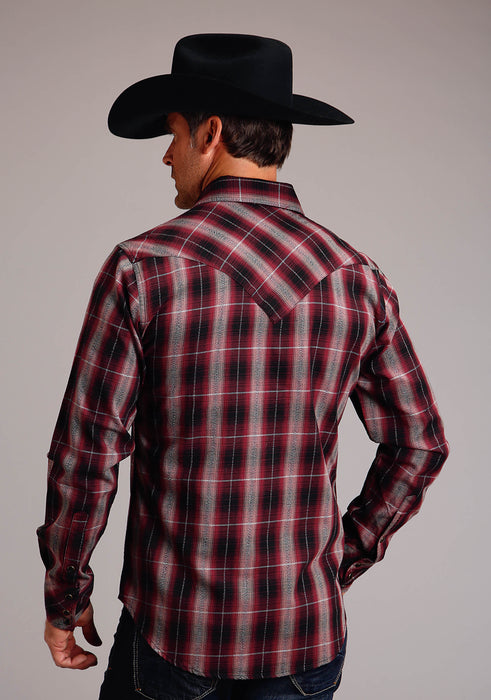 Men's Stetson Red Marl Plaid Western Long Sleeve Shirt