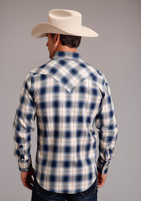 Men's Stetson Indigo Dobby Western Long Sleeve Shirt