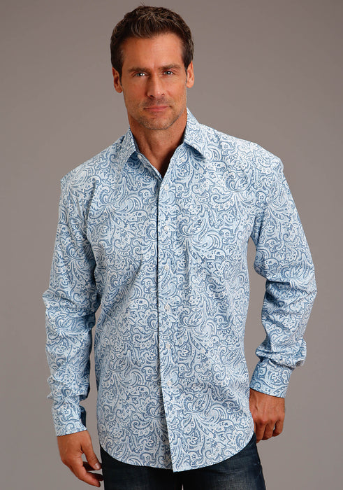 Stetson Blue Tooling Paisley Long Sleeve Shirt