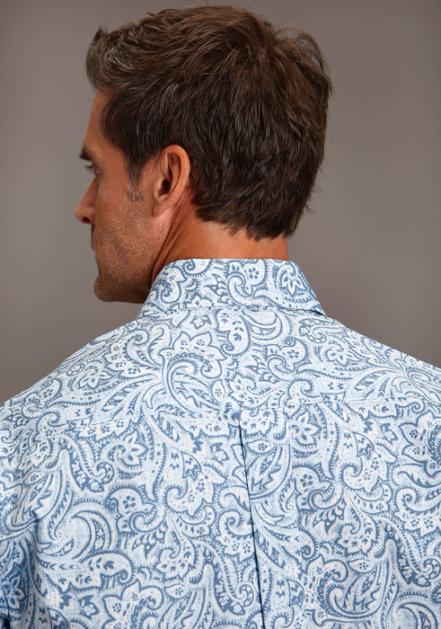 Stetson Blue Tooling Paisley Long Sleeve Shirt