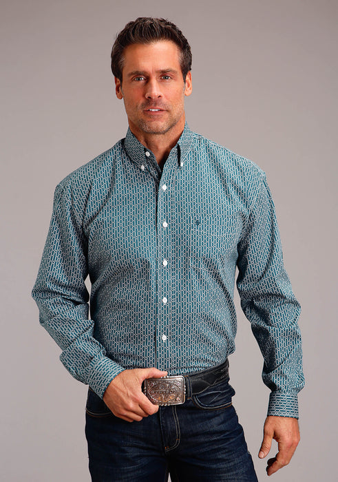 Men's Stetson Hex Key Print Western Long Sleeve Shirt