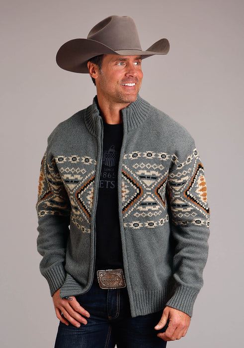 Men's Stetson Grey Horizontal Aztec Wool Blend Sweater