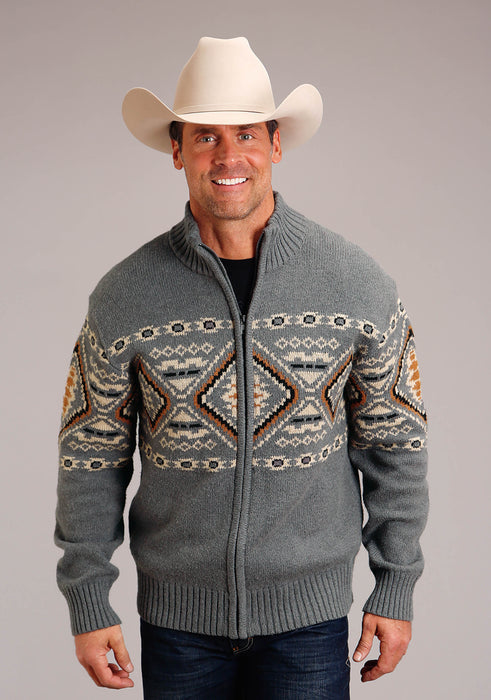Men's Stetson Grey Horizontal Aztec Wool Blend Sweater