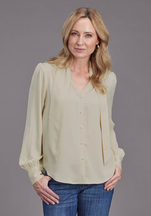 Women's Stetson Cream Satin Long Sleeve Blouse