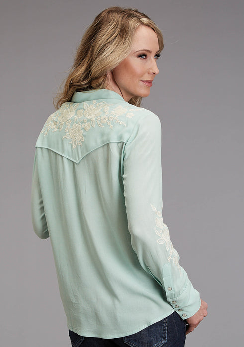 2045 AQUA RAYON CREPE WSTN LS BLOUSE