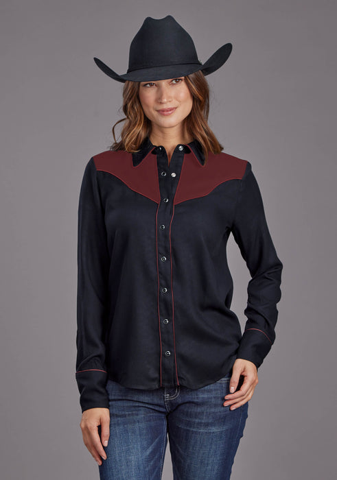 Women's Stetson Black Rayon Long Sleeve Western Blouse