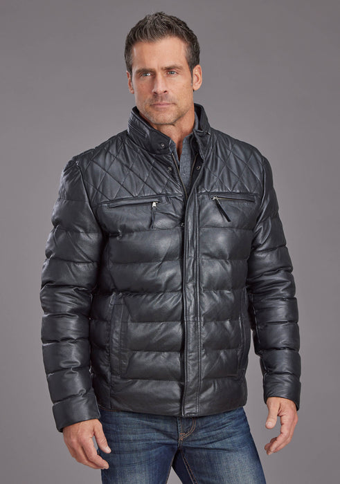 QUILTED BLACK SMOOTH LEATHER JACKET