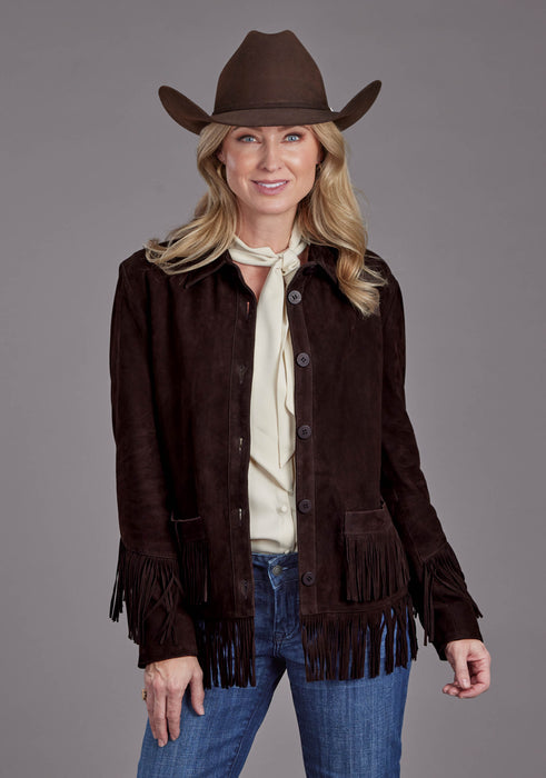 DK BROWN SUEDE FRINGE BUTTON JACKET