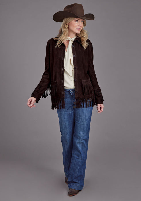 DK BROWN SUEDE FRINGE BUTTON JACKET