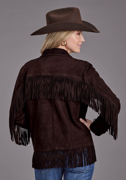 DK BROWN SUEDE FRINGE BUTTON JACKET