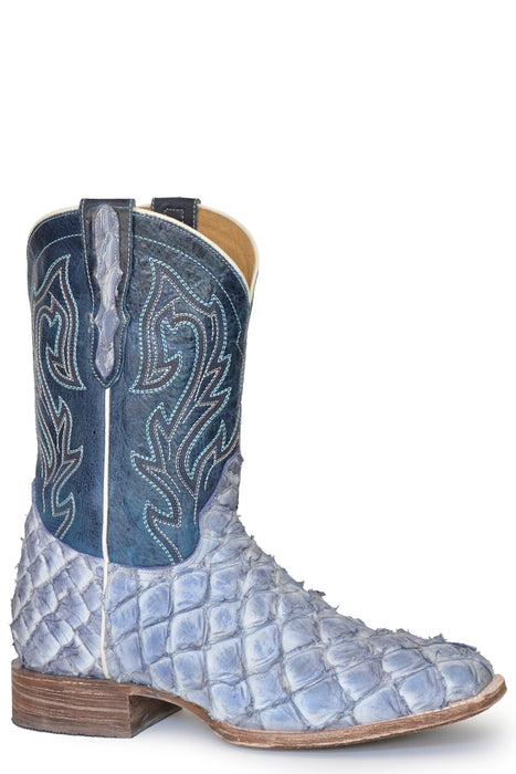 Men's Stetson Vintage Blue Pirarucu Square Toe Boot