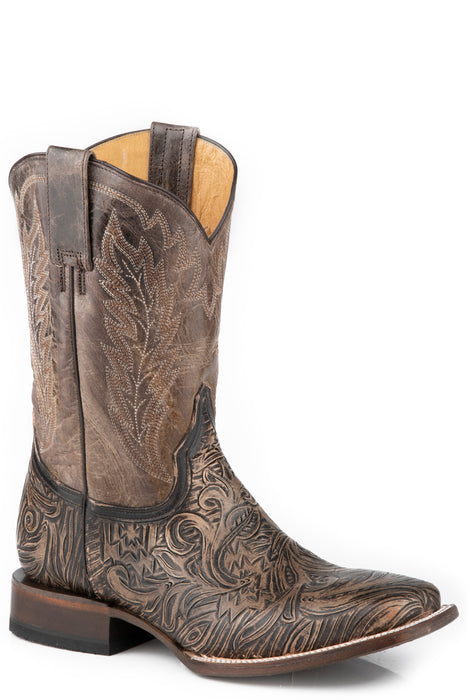Men's Stetson Vintage Handtooled Western Square Toe Boot
