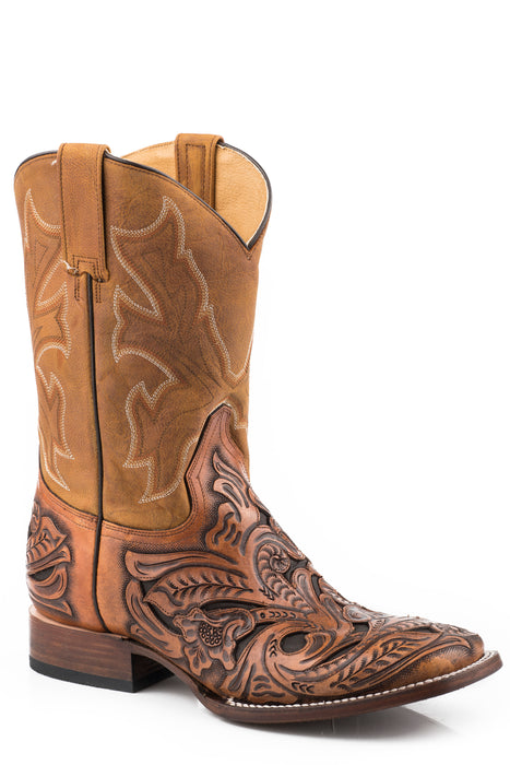 Men's Stetson Cognac Hand Tooled Square Toe Boot