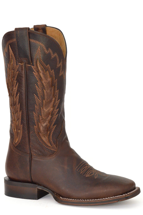 Men's Stetson Waxy Brown Square Toe Boot w/ Airflow Inlay