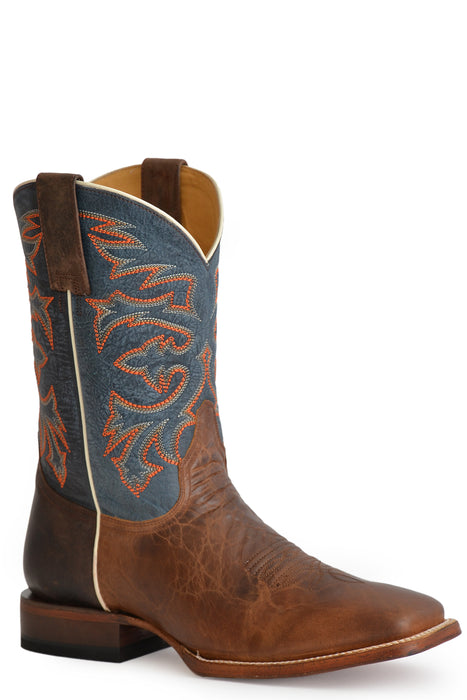 Men's Stetson Sanded Blue & Waxy Brown Western Square Toe Boot