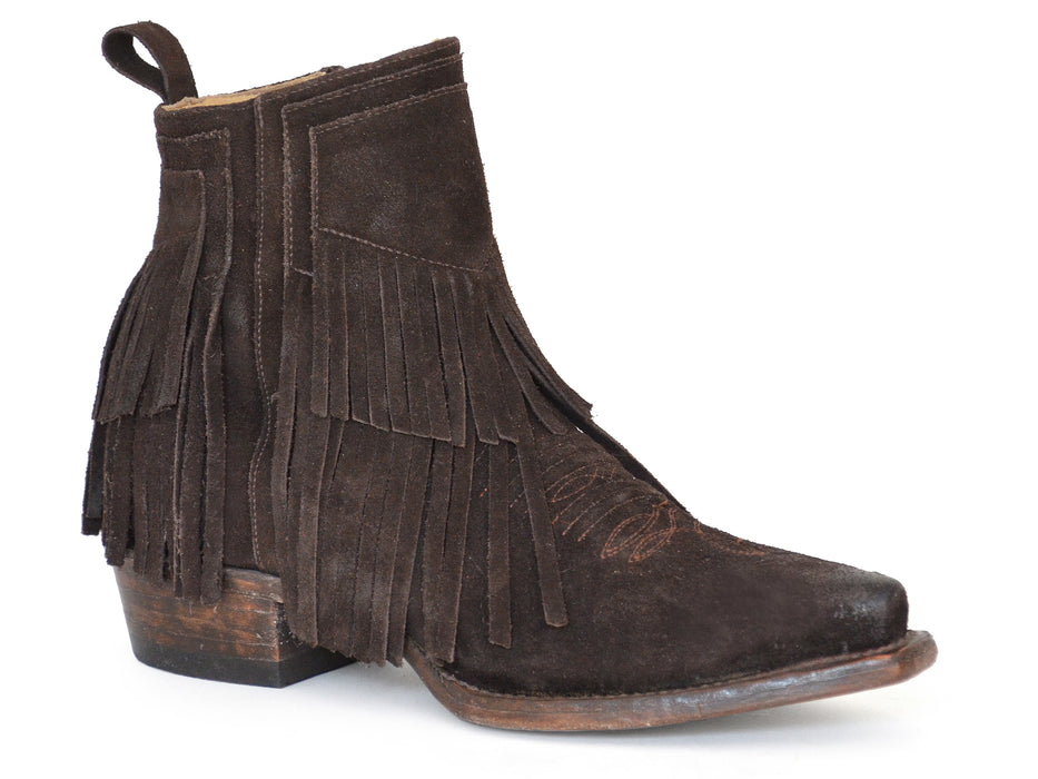 Women's Stetson Brown Suede Bootie w/ Fringe On Shaft