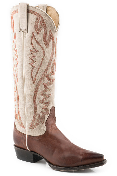 Women's Stetson Cognac Calf Skin Snip Toe Boot w/ Cream 15" Shaft